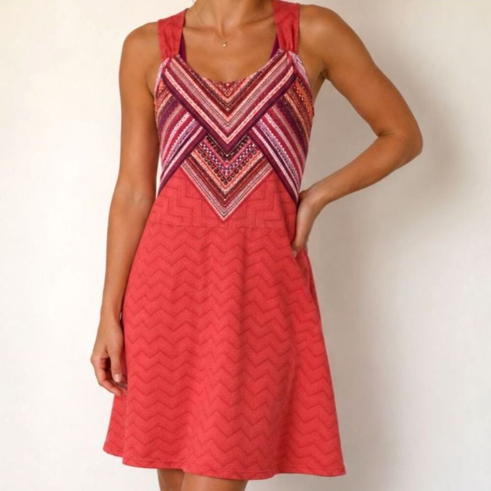 PrAna Coral Active Dress Small Cross Back Built In Bra Fit Flare Athleisure